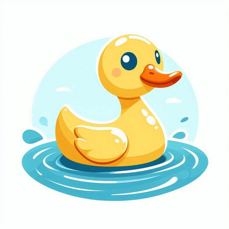 Cute yellow rubber duck floating in the water. Vector illustration.のイラスト素材