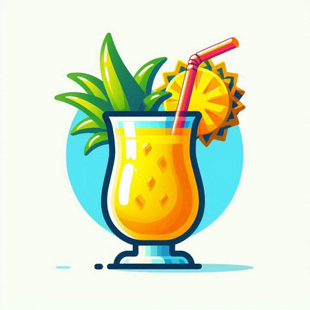 Cocktail with pineapple and straw. Vector illustration in cartoon style.のイラスト素材