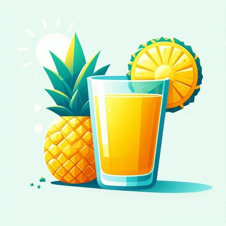 Pineapple juice in a glass. Vector illustration on blue background.のイラスト素材