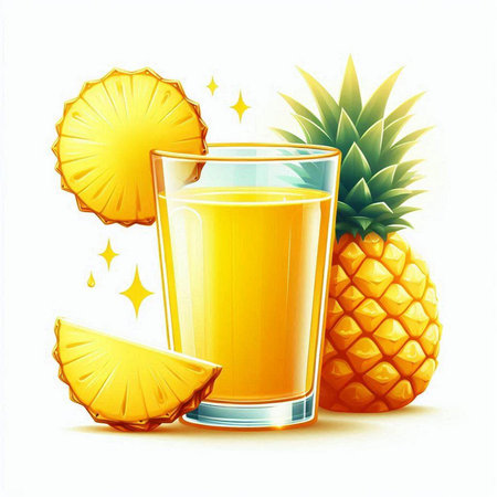 Pineapple juice in a glass on a white background. Vector illustrationのイラスト素材