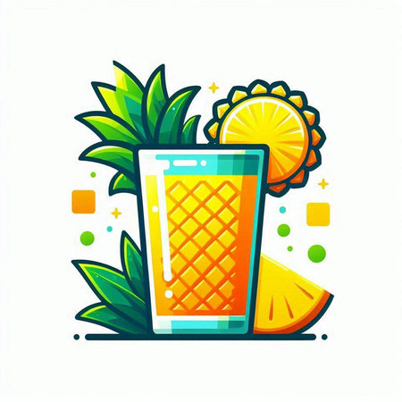 Cocktail with orange and pineapple. Vector illustration in flat styleのイラスト素材