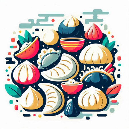 Vector illustration of Chinese steamed dumplings in flat style.のイラスト素材