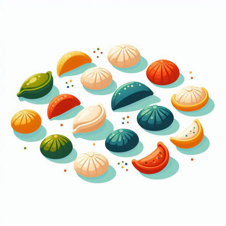 Chinese steamed dumplings in a circle. Vector illustration.のイラスト素材