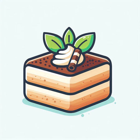 Tiramisu cake icon in cartoon style isolated on blue background