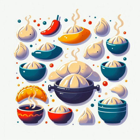 Vector illustration of Chinese steamed dumplings in flat style.のイラスト素材