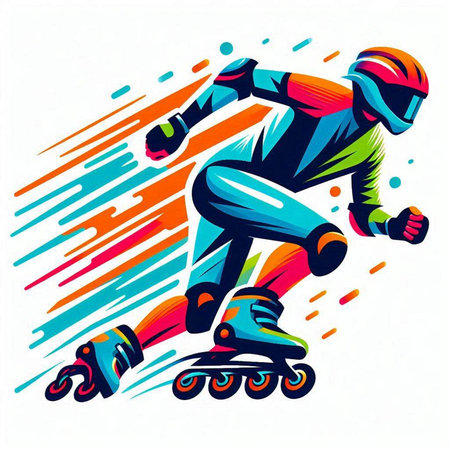 Roller skater in action. Vector illustration on white background.