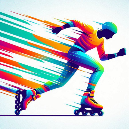 Roller skating. Colorful vector illustration in retro style with glitch effect