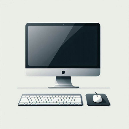 Desktop computer with keyboard, mouse and mouse isolated on white background.のイラスト素材