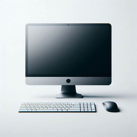 Desktop computer with black screen isolated on white background. 3d render