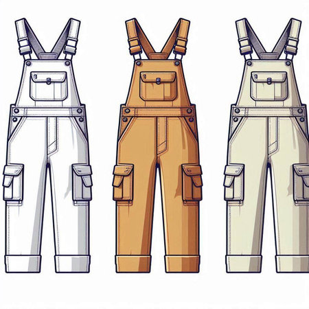 Set of work overalls. Vector illustration in hand drawn style.のイラスト素材