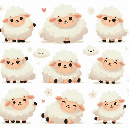 Set of cute cartoon sheeps with different emotions. Vector illustration.のイラスト素材