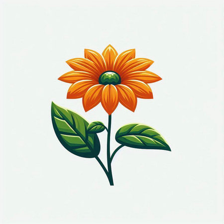 Illustration of orange flower with green leaves isolated on white background.のイラスト素材
