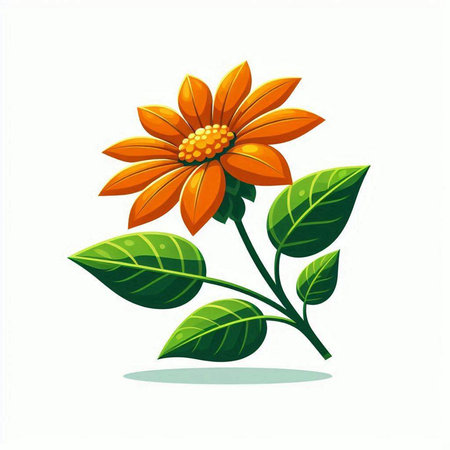 Illustration of orange flower with green leaves on white background - vectorのイラスト素材