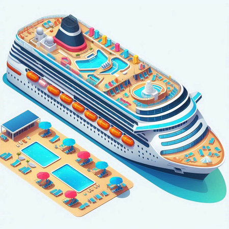 Cruise ship isometric view on white background. Vector illustration.のイラスト素材