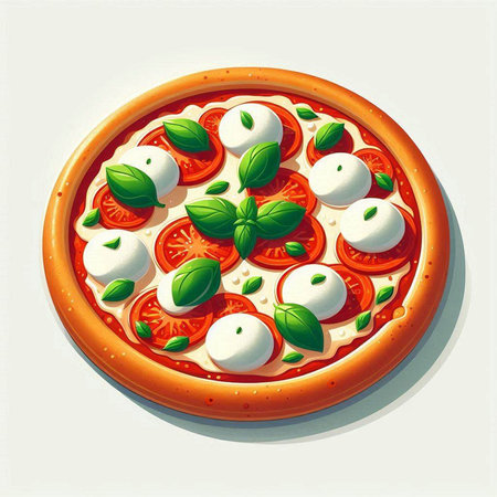 Pizza with mozzarella, tomato and basil. Vector illustration.のイラスト素材