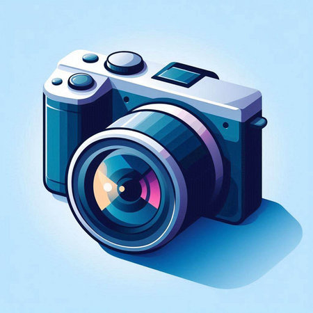 Camera icon on blue background. Vector illustration. Eps 10. No transparency.