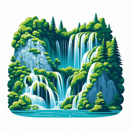 Waterfall in the forest. Waterfall in the forest. Vector illustration.のイラスト素材