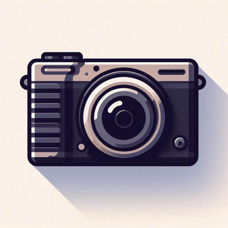 Retro camera with long shadow on white background. Vector illustration.のイラスト素材