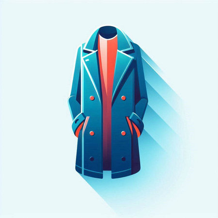 Winter coat with long shadow on a blue background. Vector illustration.のイラスト素材