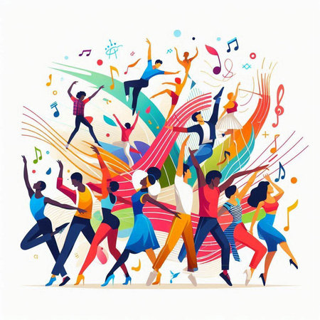 Group of dancing people. Colorful vector illustration in flat style.のイラスト素材