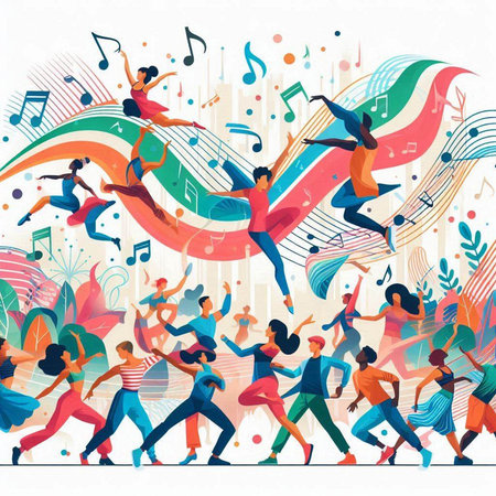 Dancing people. Colorful vector illustration of a group of dancing people.