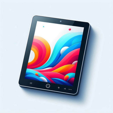 Tablet PC with colorful abstract background. Vector illustration. Eps 10