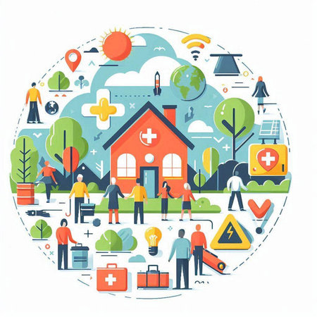 Modern flat design concept of smart home with icons and people. Vector illustrationのイラスト素材