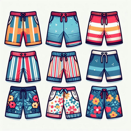 Swimming trunks. Vector illustration of a set of shorts.