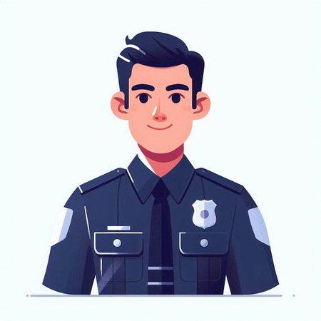Young man in police uniform. Vector illustration in a flat style.