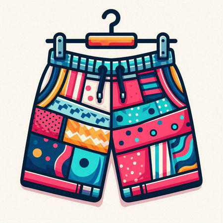 Colorful summer shorts on a clothes hanger. Vector illustration.