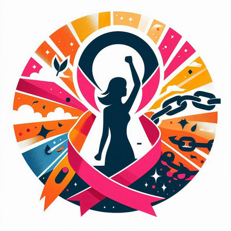 Women's day. Silhouette of a girl on the background of a ribbon.のイラスト素材