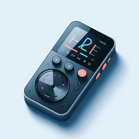 Highly rendering of a modern remote control on a blue background.