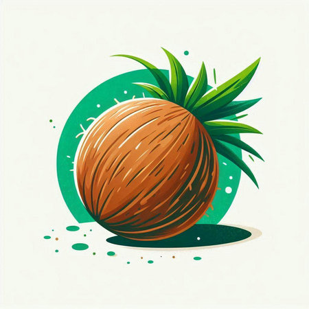 Coconut fruit vector illustration on green background. Coconut icon.のイラスト素材