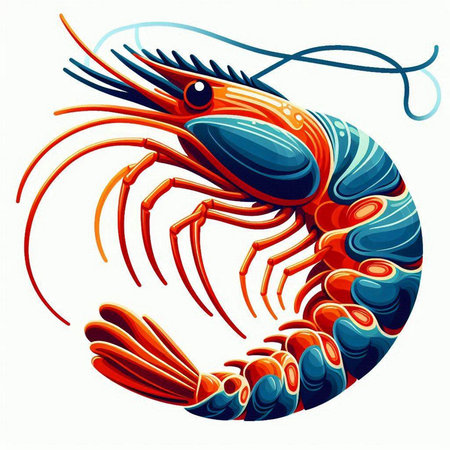 Illustration of a big shrimp in the form of a circle.のイラスト素材