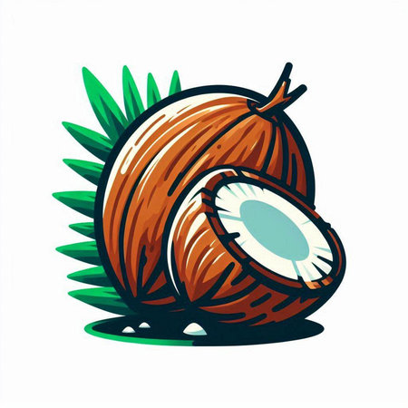 Coconut vector illustration, isolated on white background. Cartoon style.のイラスト素材