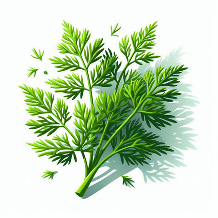 Fresh green dill leaves isolated on white background. Vector illustration.のイラスト素材