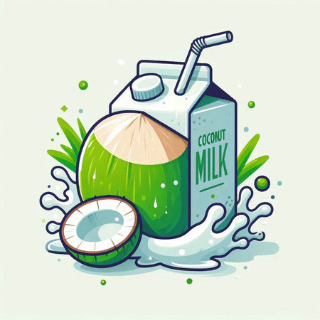 Coconut milk in a bottle with a straw. Vector illustration.のイラスト素材