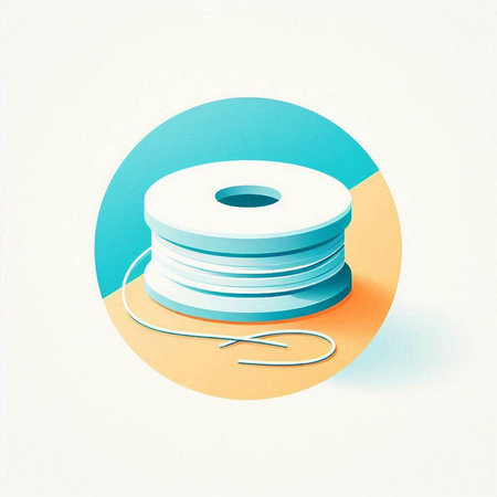 Illustration of a spool of thread on a colorful background.