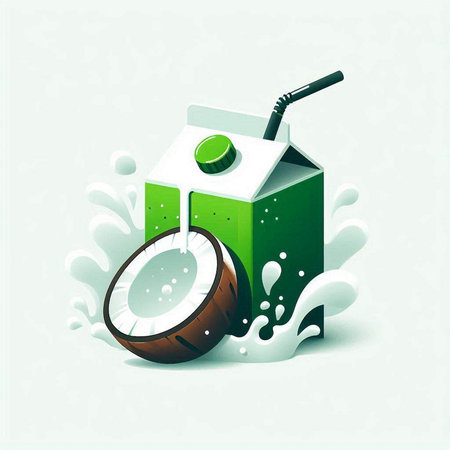 Coconut milk with a straw and splashes, vector illustrationのイラスト素材