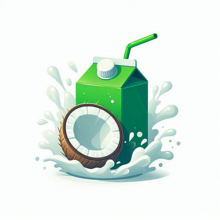 Coconut milk splashing on a white background. Vector illustration.のイラスト素材