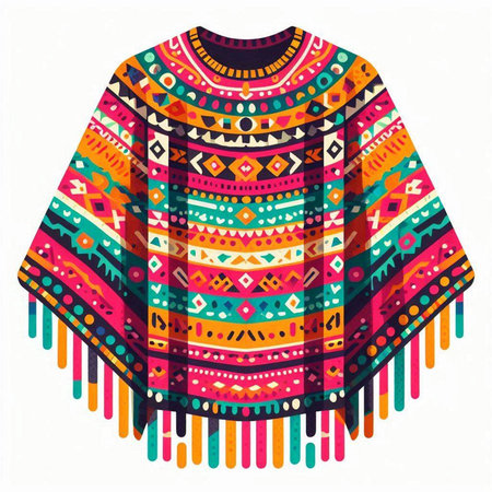 Colorful poncho with ethnic ornaments. Vector illustration.