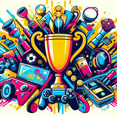 Soccer cartoon doodle illustration. Colorful detailed, with lots of objects background. Funny vector...