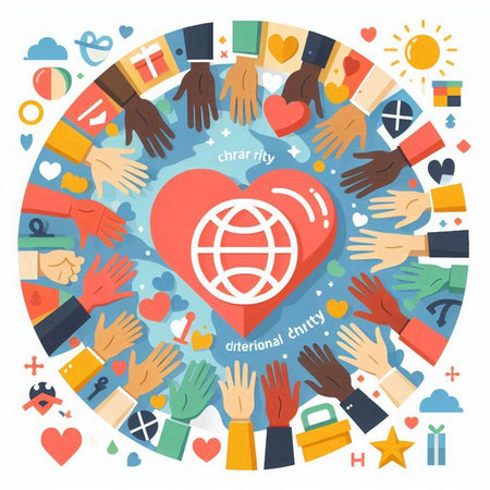 Vector illustration of international day of peace concept with human hands around globe.のイラスト素材