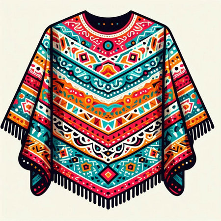 Ethnic patterned sweater. Hand drawn illustration. Boho style.