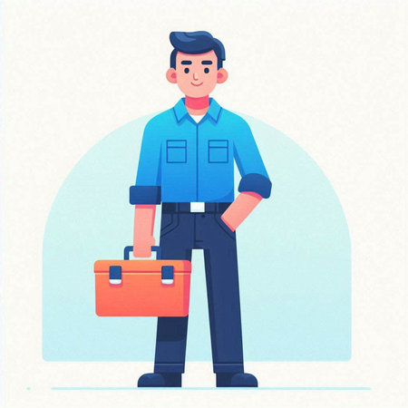 Young man with briefcase. Vector illustration in flat cartoon style.