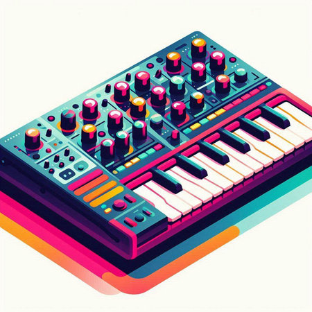 Colorful digital synthesizer isolated on white background. Vector illustration.