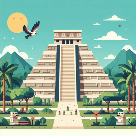 Egyptian pyramid on the background of nature. Vector illustration in flat style