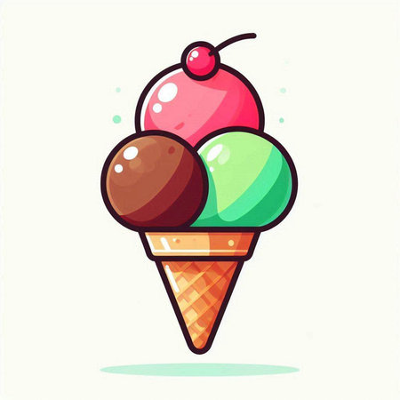 Colorful ice cream in waffle cone. Hand drawn vector illustration.のイラスト素材