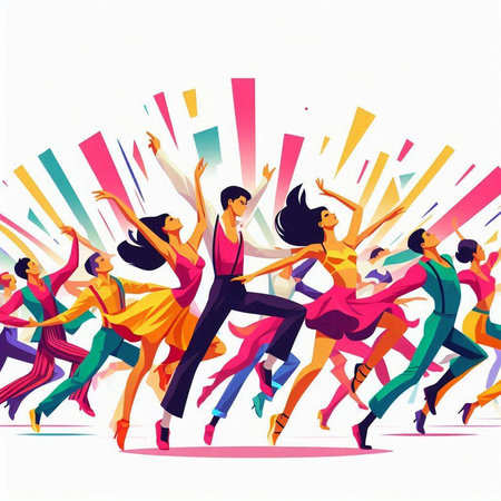 Dancing people. Group of happy young people. Vector illustration.