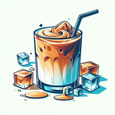 Iced coffee with ice cubes. Vector illustration in cartoon style.のイラスト素材